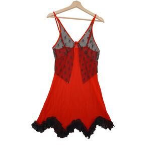 Yandy Red & Black Sheer Skull Lace Slip Dress L/XL – Gothic Punk Mesh Babydoll